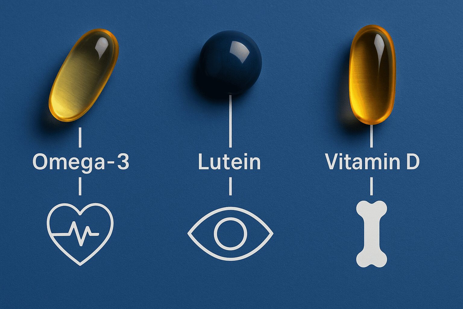 오메가3 루테인 비타민D: 나에게 맞는 영양제 찾기 (효능, 비교, 추천) 오메가3, 루테인, 비타민D 캡슐을 시각적으로 비교하는 이미지