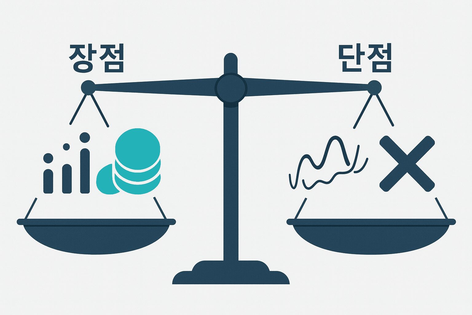 ETF 장단점을 솔직하게 비교하는 저울이나 양면성 아이콘 시각화 이미지