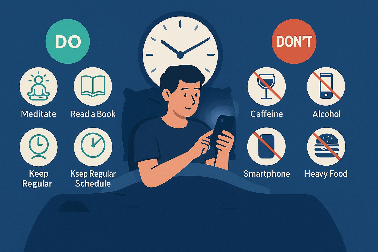 수면을 방해하는 나쁜 수면 습관과 숙면을 돕는 좋은 수면 습관을 비교하는 인포그래픽