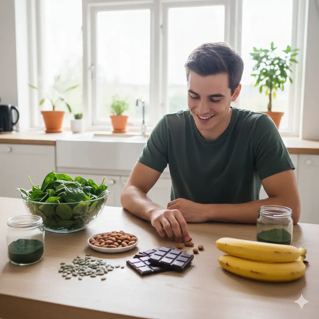 눈 떨림, 불면증... 혹시 마그네슘 부족 신호? 효능부터 음식까지 총정리 마그네슘 부족 신호를 느끼며 눈가를 만지고 있는 사람