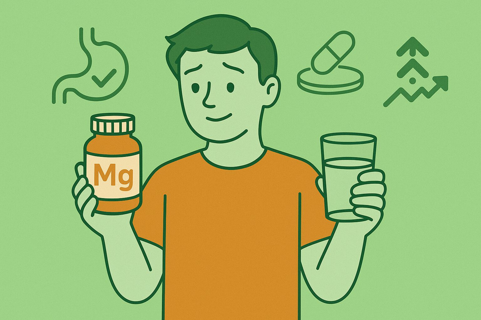 마그네슘 부작용인 설사를 피하고 올바른 복용량을 지키는 방법을 설명하는 이미지.
