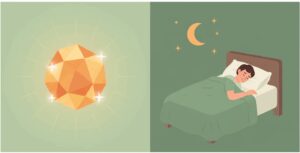 마그네슘 수면의 질: 불면증 해결을 위한 과학적 이유 3가지 (추천) 마그네슘 수면의 질 개선 효과를 보여주는, 편안하게 잠든 사람과 마그네슘 아이콘 이미지.