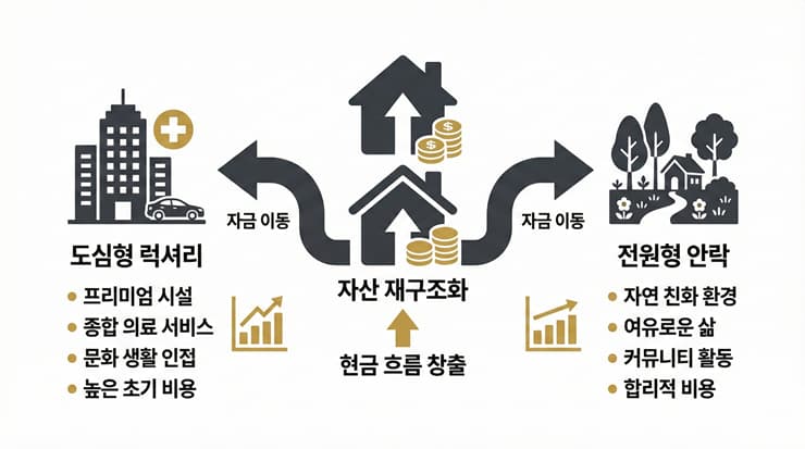 실버타운 입주 요건 및 유형별 비용 구조 비교 인포그래픽