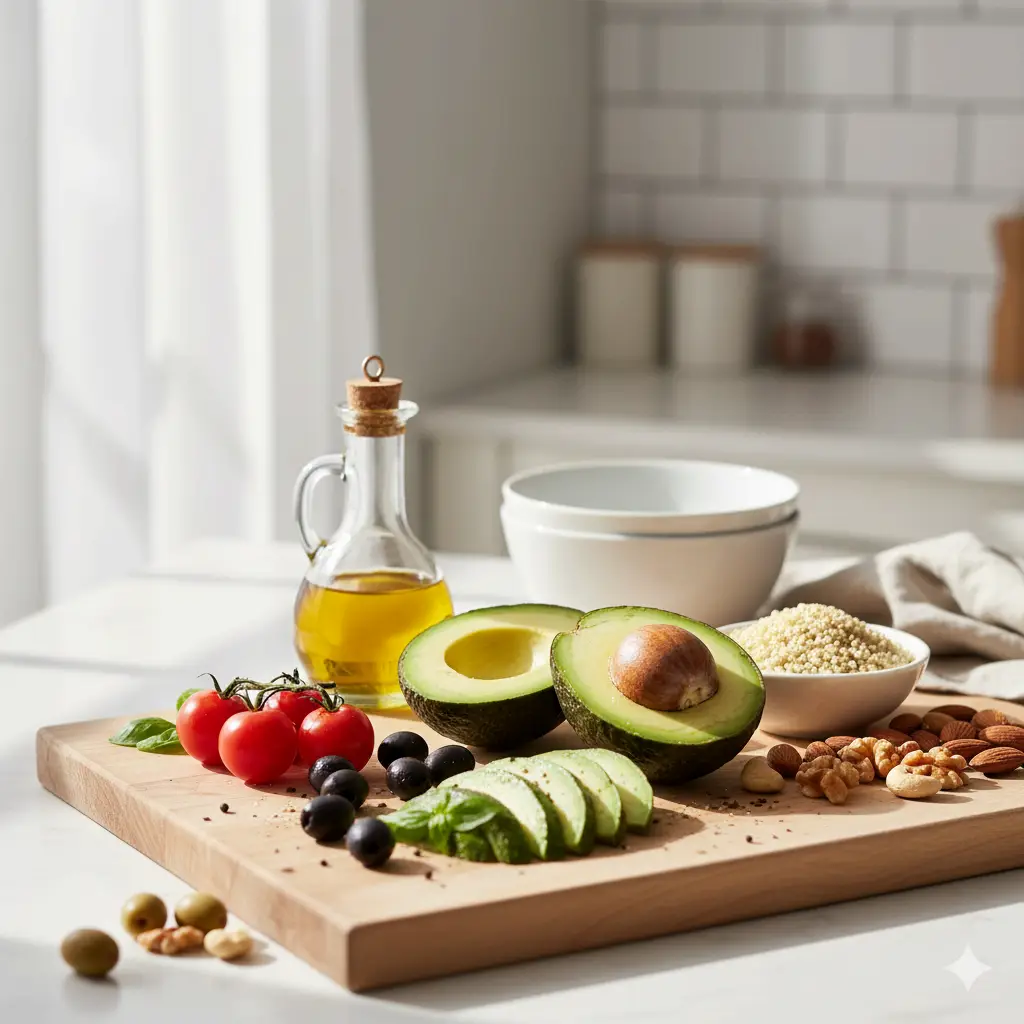 신선한 채소와 건강한 식재료들로 가득한 테이블