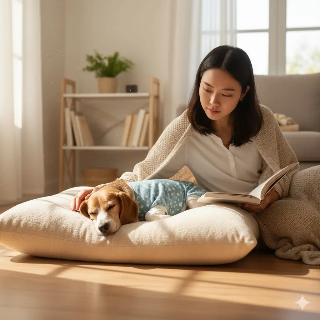 강아지 중성화 수술 후 관리법에 따라 보호자에게 케어받는 강아지