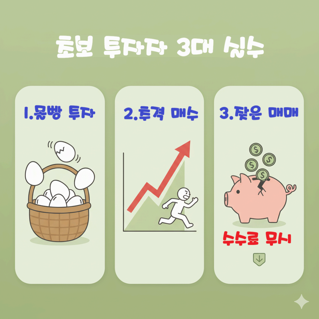 초보 투자자 실수 TOP 3를 경고하는 이미지