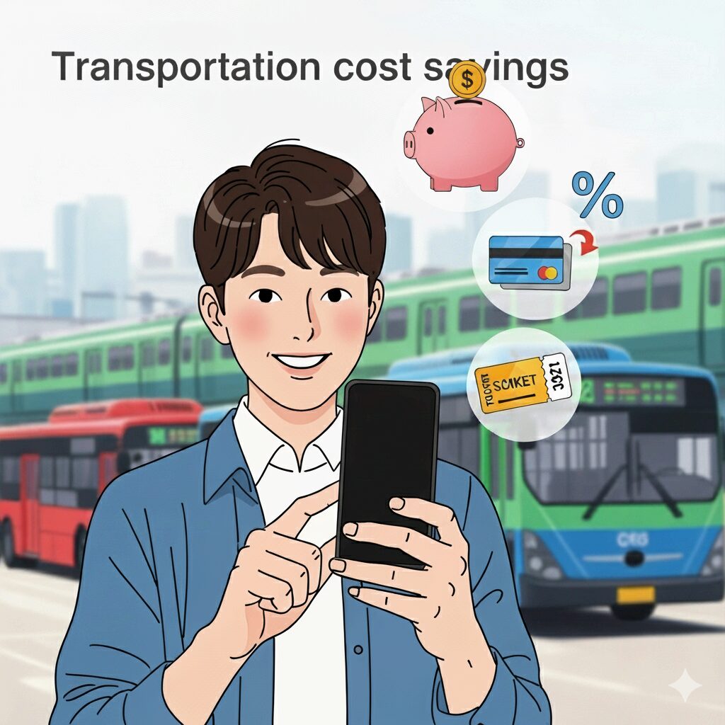 취업 준비생 교통비 감면 혜택을 받고 미소짓는 청년