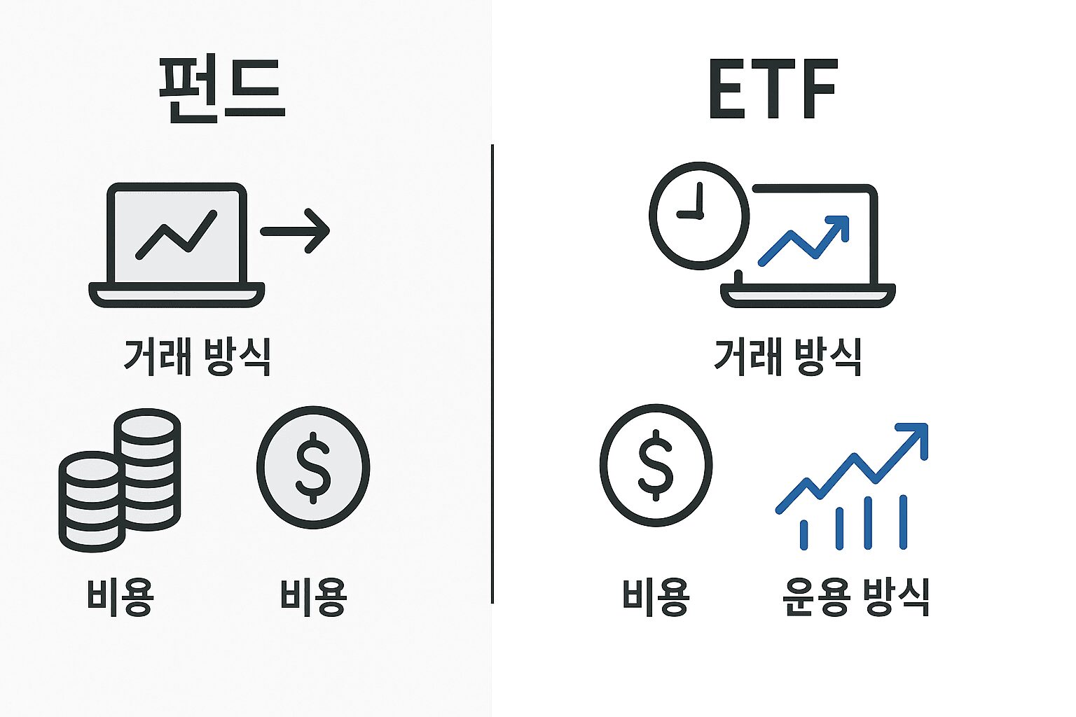 펀드 ETF 차이점을 비교하는 명쾌한 시각화 다이어그램