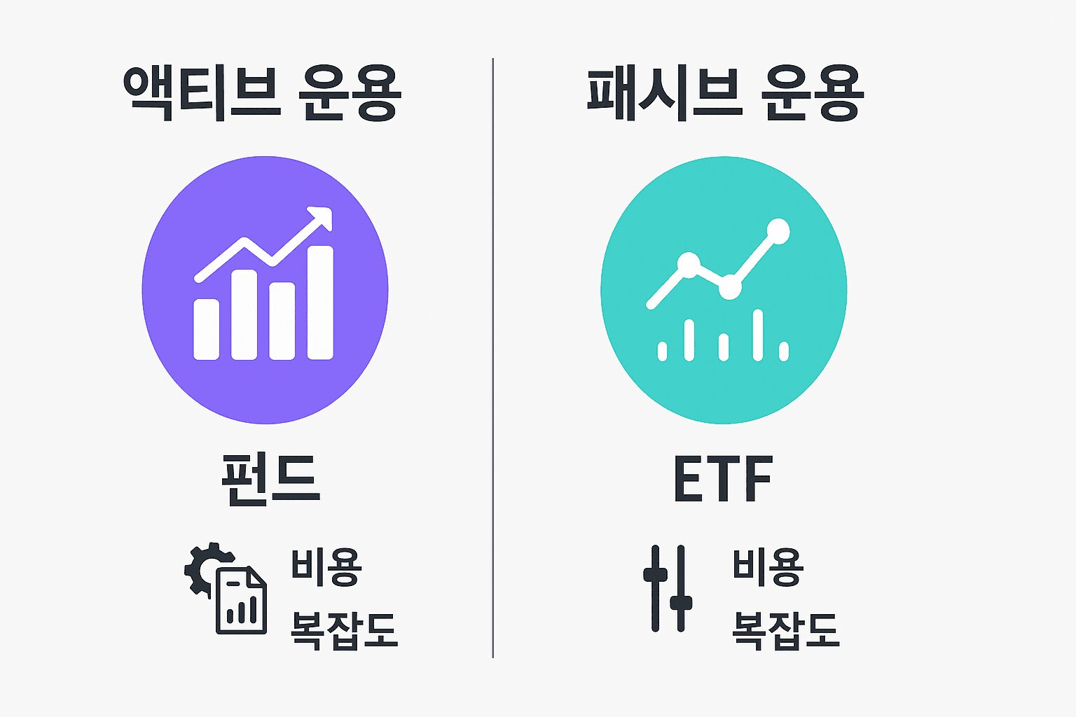 펀드 ETF 차이점을 비용, 운용방식, 투명성 3가지 측면에서 비교하는 인포그래픽