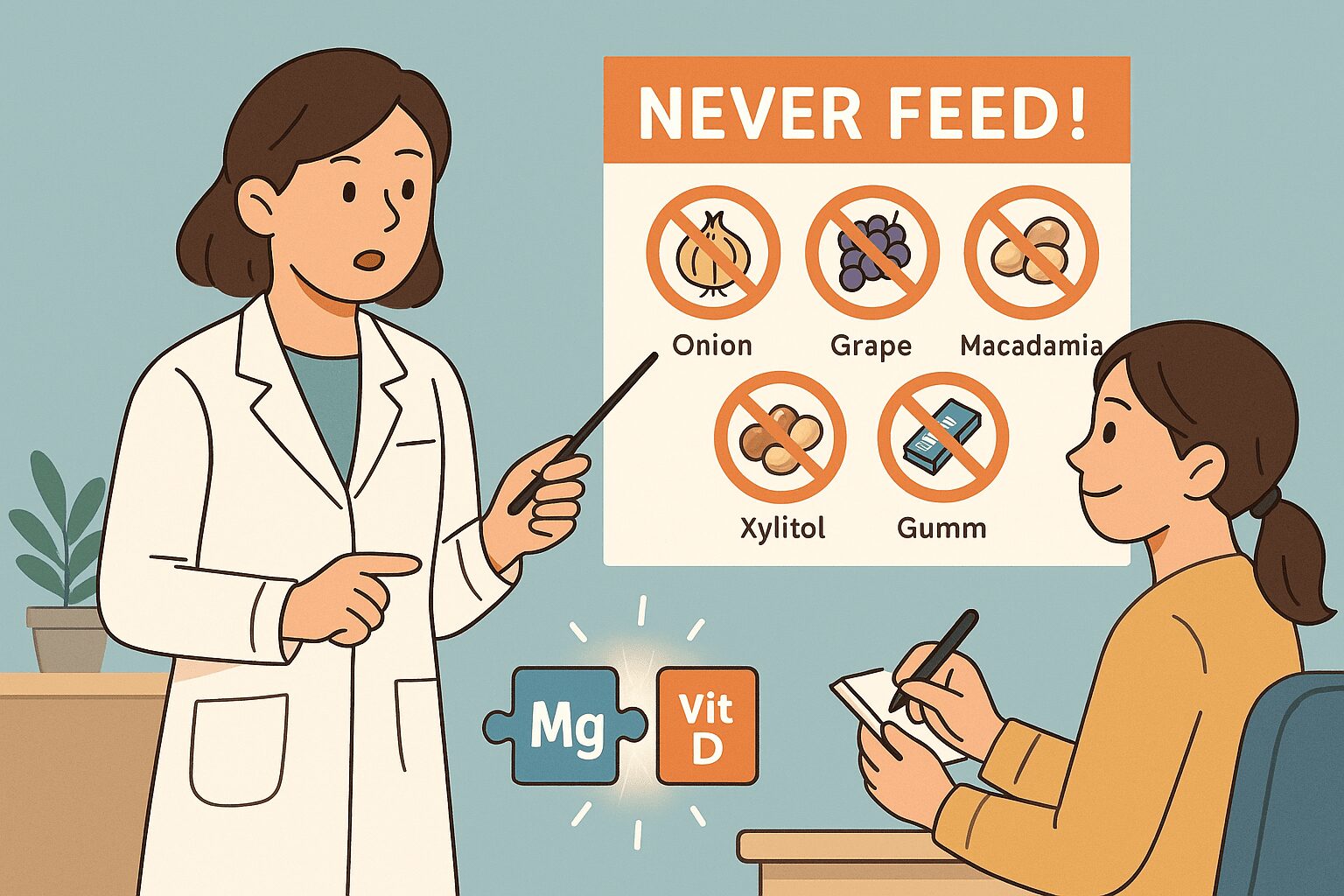 강아지 수제 간식: '이 재료' 넣었다면 지금 당장 버리세요 (수의사 경고) '강아지 수제 간식' 위험 재료: 한쪽에는 고구마, 단호박 등 안전한 재료가, 다른 한쪽에는 양파, 마늘, 포도 등 위험한 재료에 큼지막한 X 표시가 된 이미지