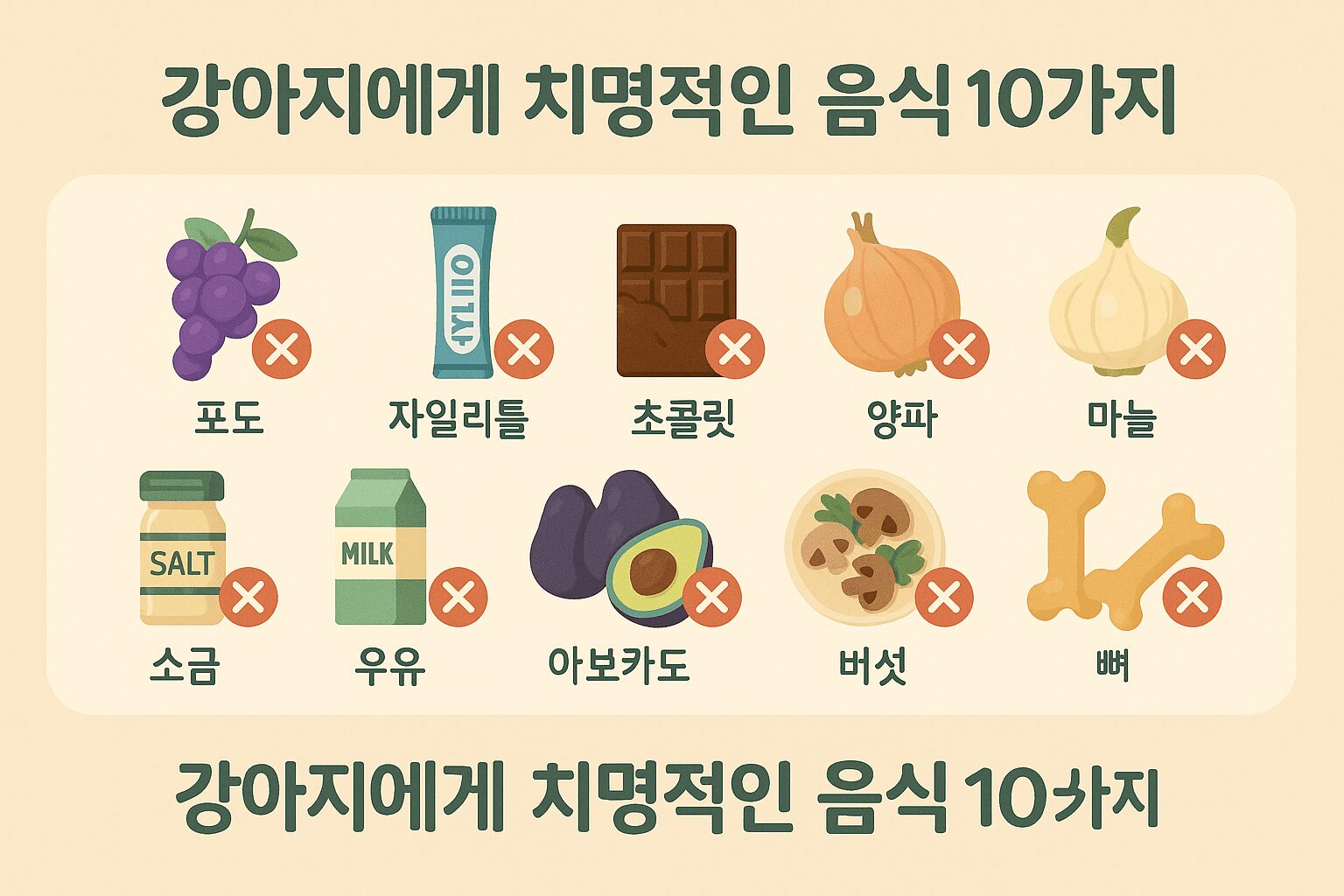 강아지 먹으면 안되는 음식 10가지 요약 인포그래픽