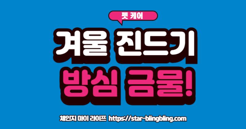 "눈밭에서 뛰어노는 강아지 이미지 위에 '겨울철 진드기 주의!'라는 경고 문구와 진드기 확대 이미지가 겹쳐 보이는 모습"