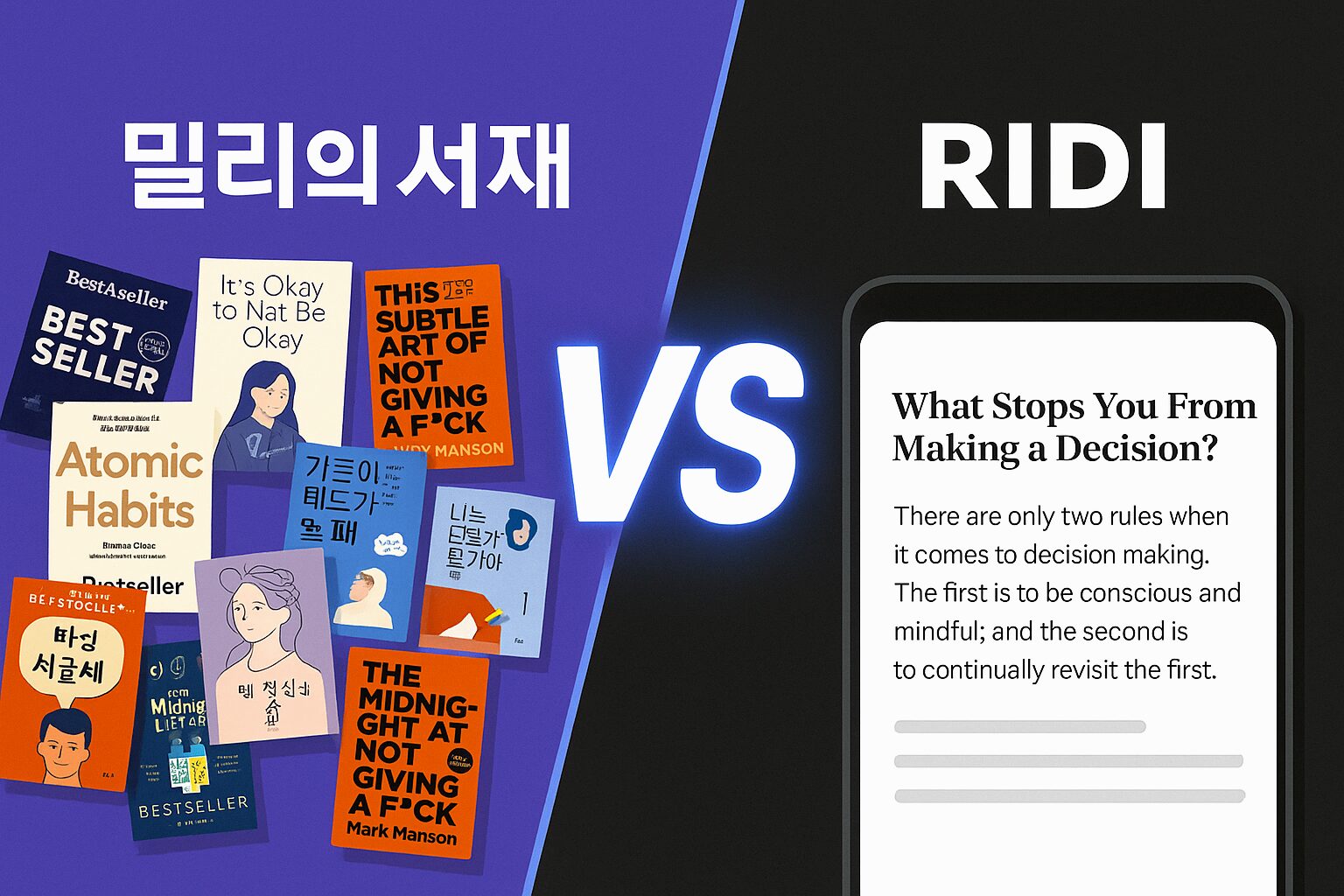 전자책 구독 서비스 비교: 밀리의 서재와 리디셀렉트 로고와 특징