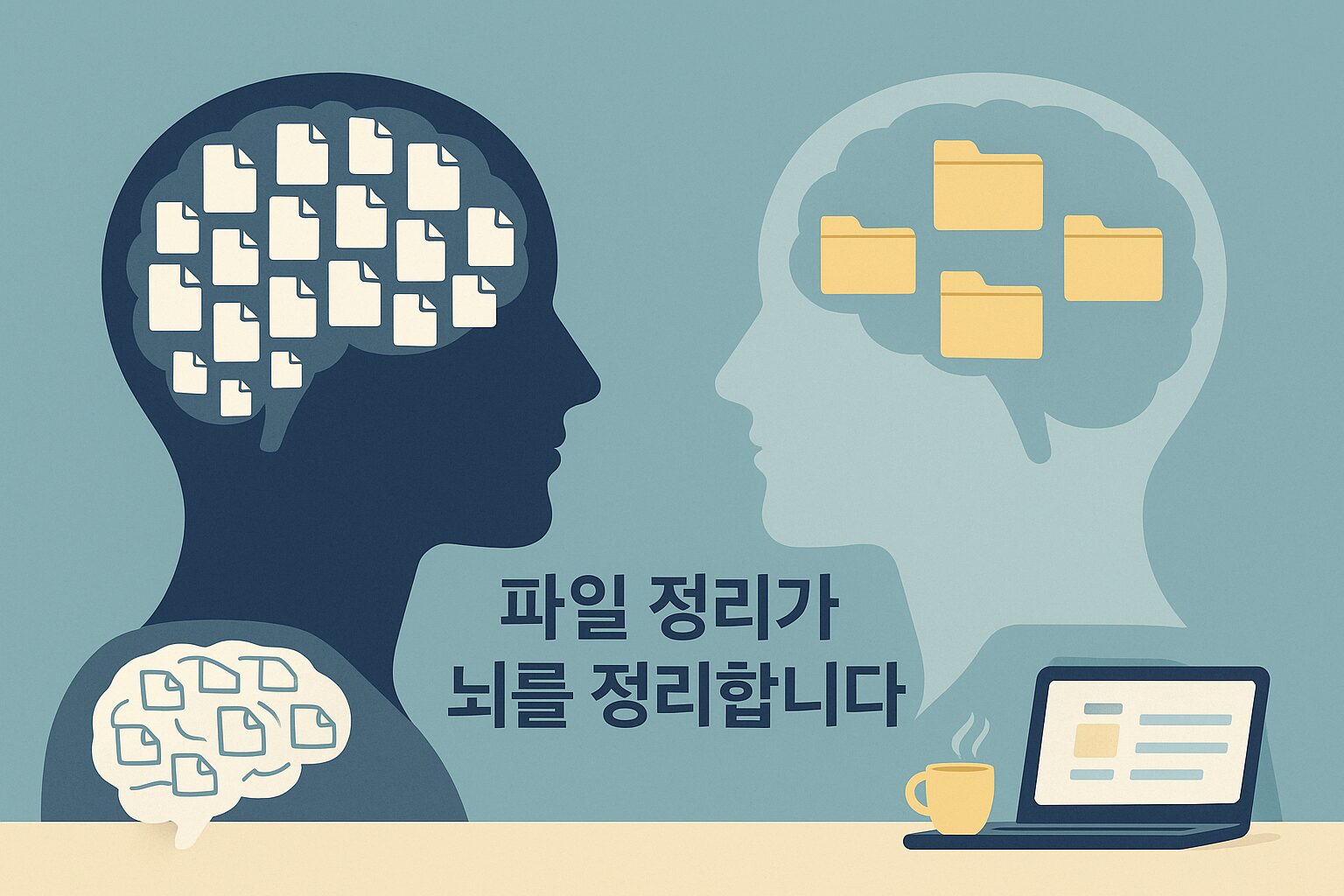 혼란스럽게 얽힌 실타래가 가지런히 정리되는 과정을 보여주는 인포그래픽, '디지털 혼돈에서 질서로'라는 문구가 있음