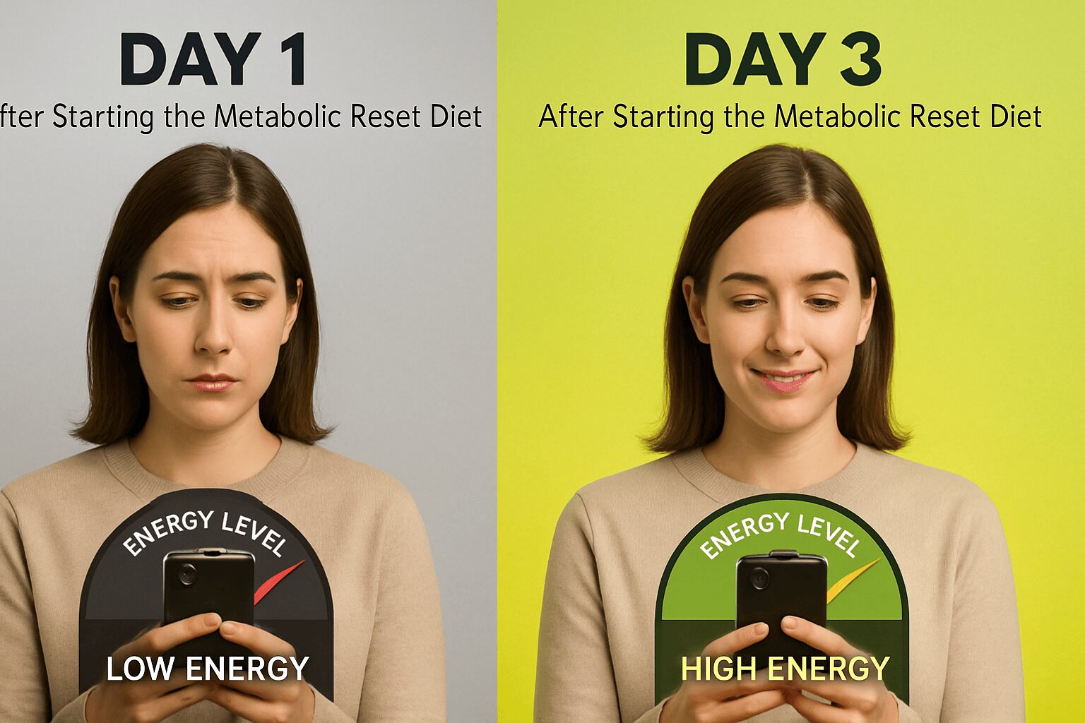 대사 리셋 식단 3일 전후의 에너지 및 활력 변화 비교 실사 이미지