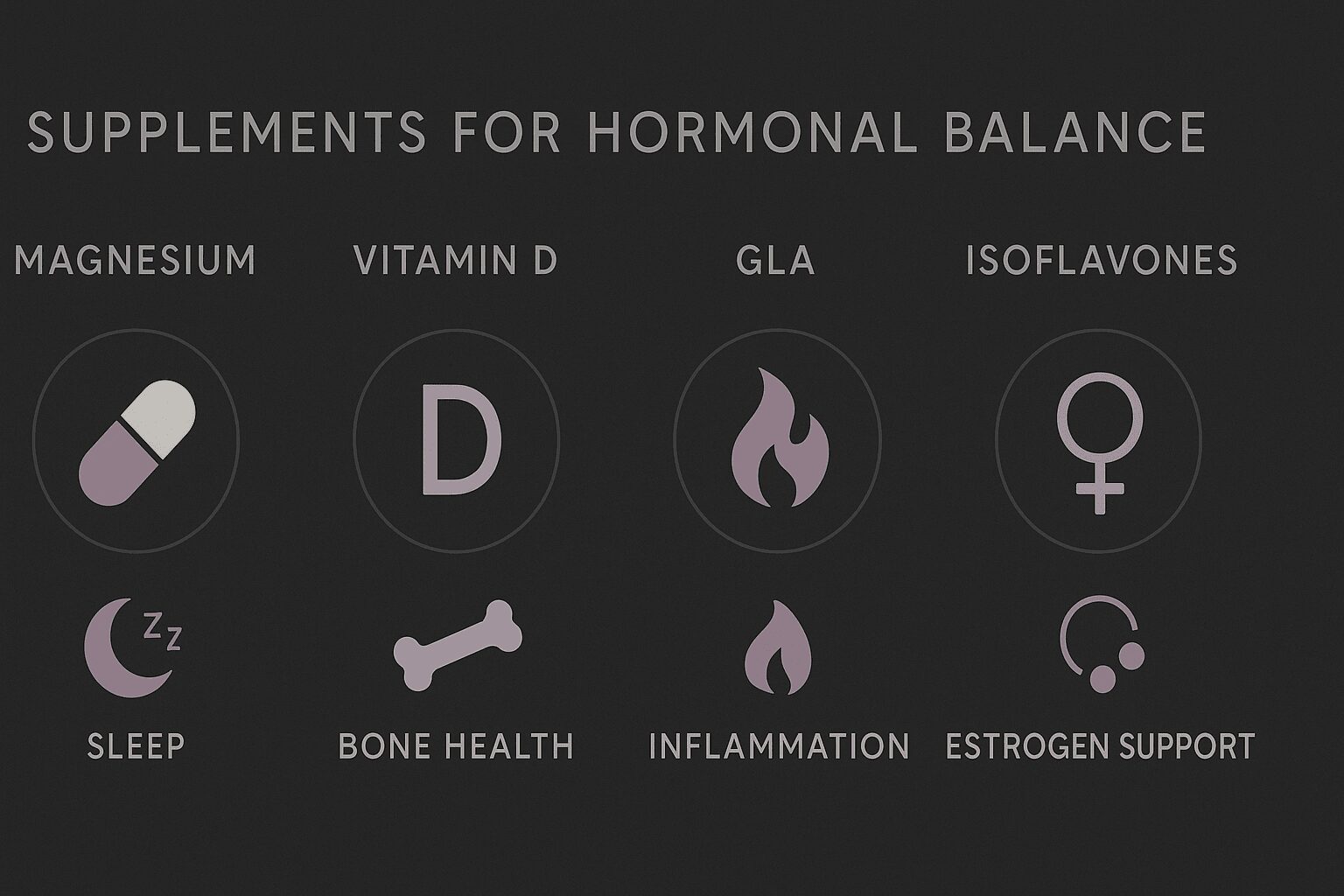40대 여성 호르몬 균형을 위한 필수 영양제 캡슐들의 인포그래픽, 마그네슘, 비타민D, 이소플라본 캡슐