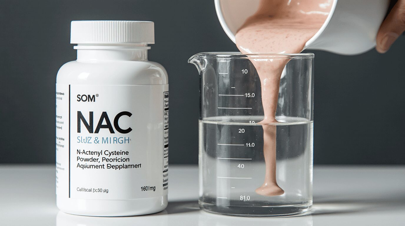 NAC 효과를 상징하는 가래 점액 희석 작용을 시각화한 사진