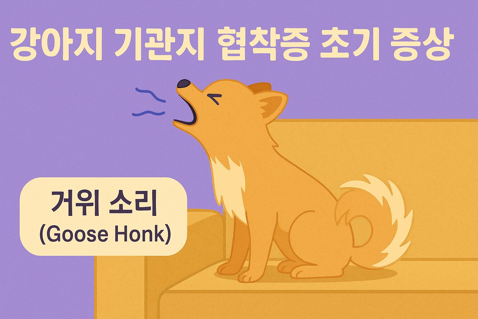 강아지 기관지 협착증 초기 증상인 '거위 소리' 기침을 하는 듯한 작은 소형견(포메라니안)의 모습