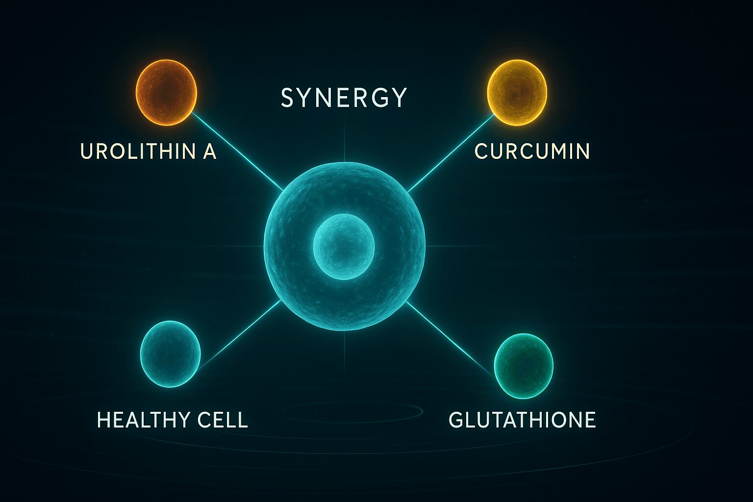 항산화 루틴을 위한 유롤리틴A, 커큐민, 글루타치온 세 가지 성분이 시너지를 내는 캡슐 조합 이미지