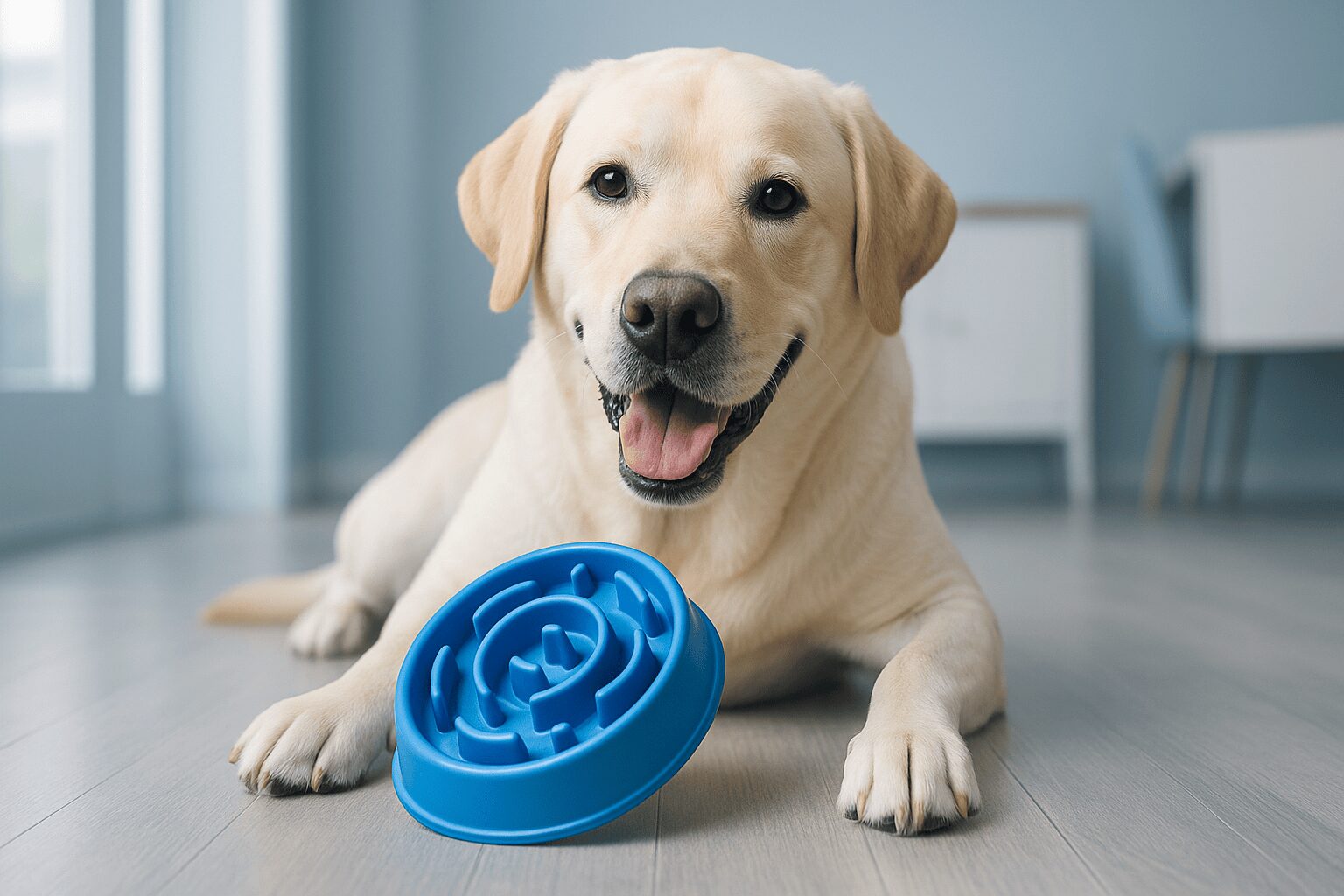 래브라도 리트리버 식탐 훈련법을 위한 슬로우 피더 장난감과 건강한 모습