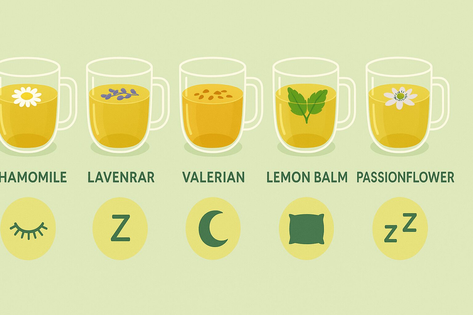 캐모마일, 라벤더 등 수면허브티 5가지 종류와 효능 비교 인포그래픽