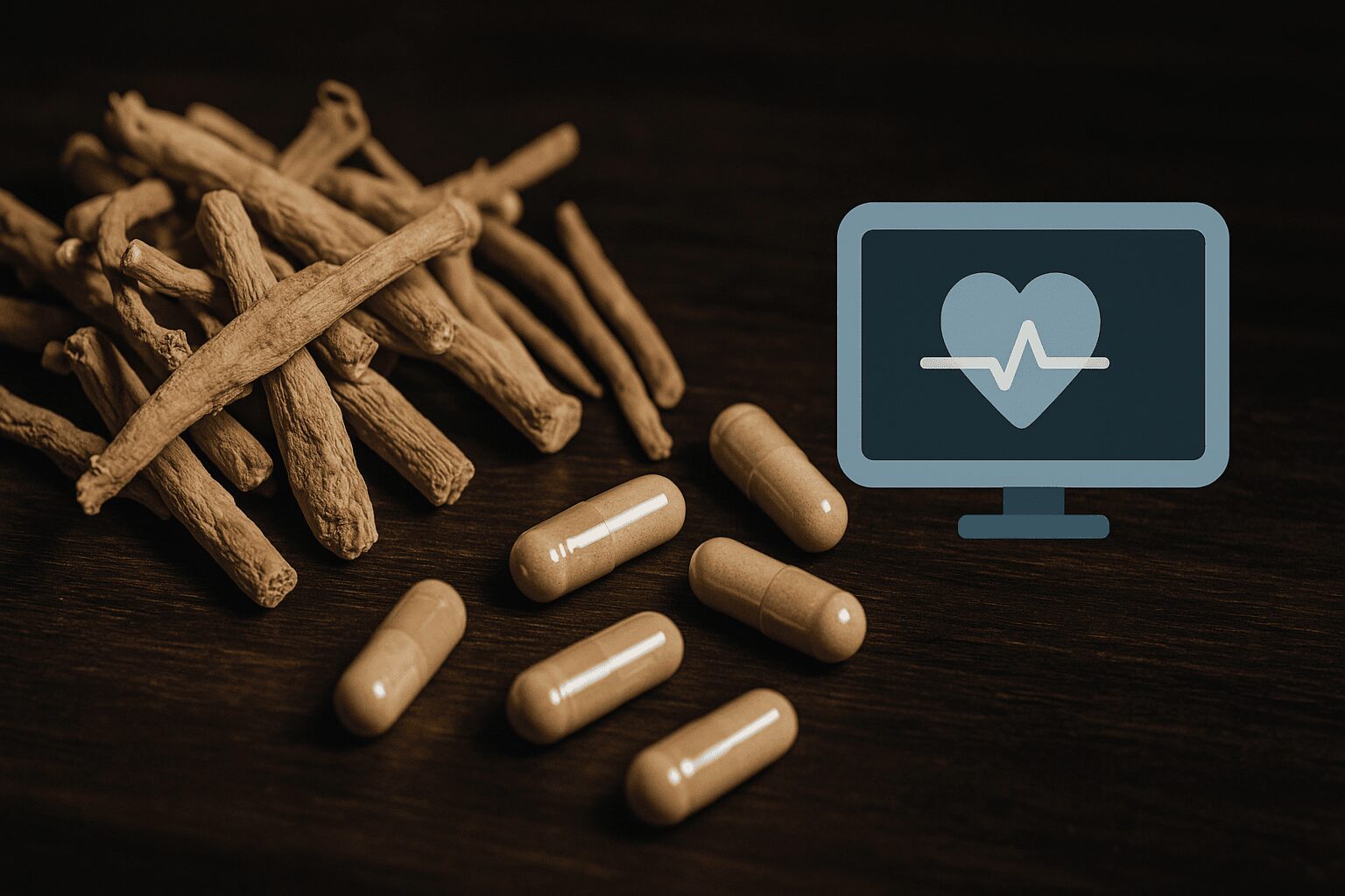 아슈와간다 효과와 코르티솔 조절, 수면 개선 작용을 상징하는 사진