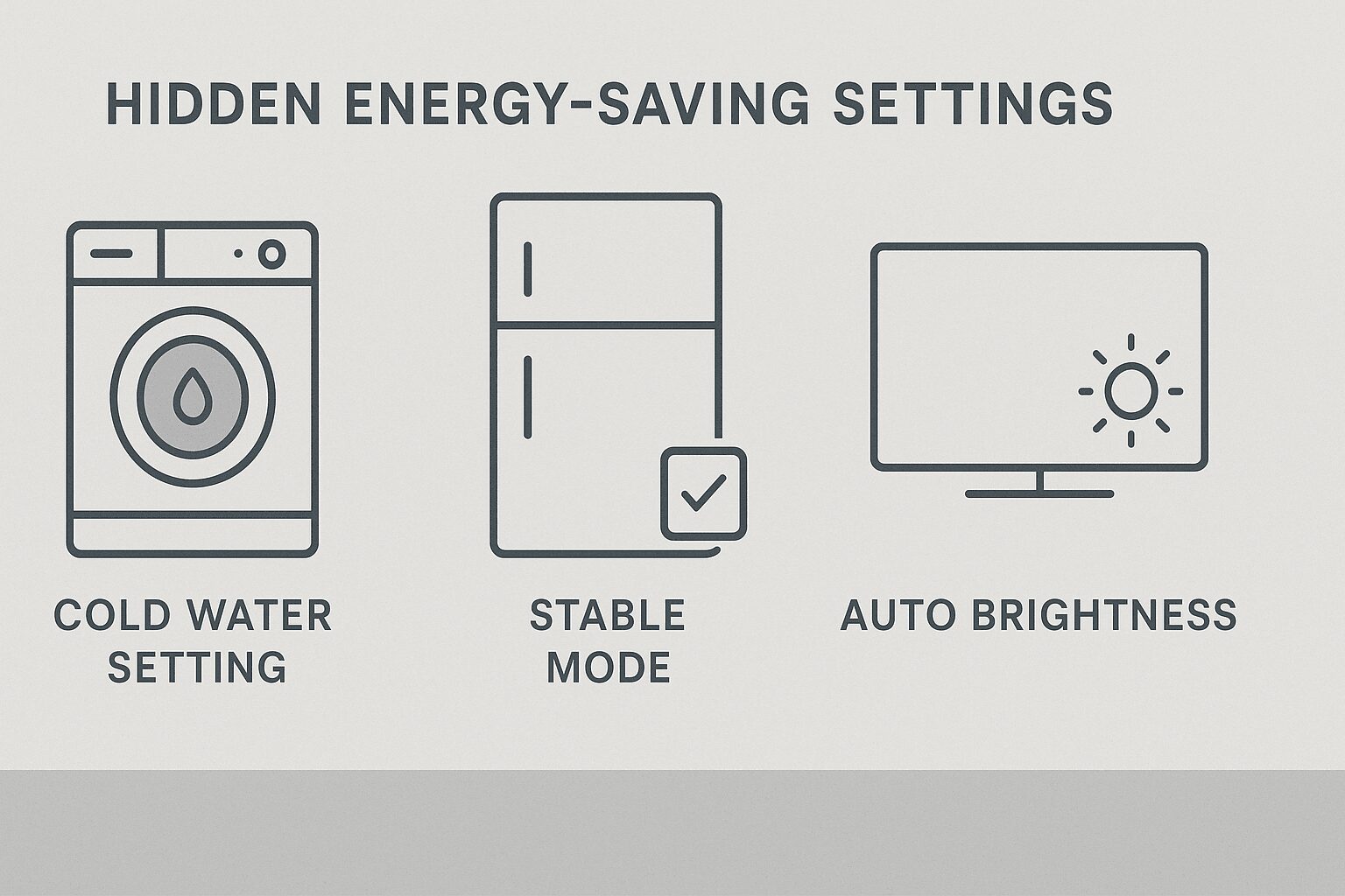 에너지 절약 | 가전제품 '숨은 설정' 10가지로 전기요금 30% 줄이는 법 세탁기의 에코버블 설정, 냉장고의 절전 모드, TV의 자동 밝기 설정 등 가전제품의 숨겨진 절약 설정 버튼 인포그래픽