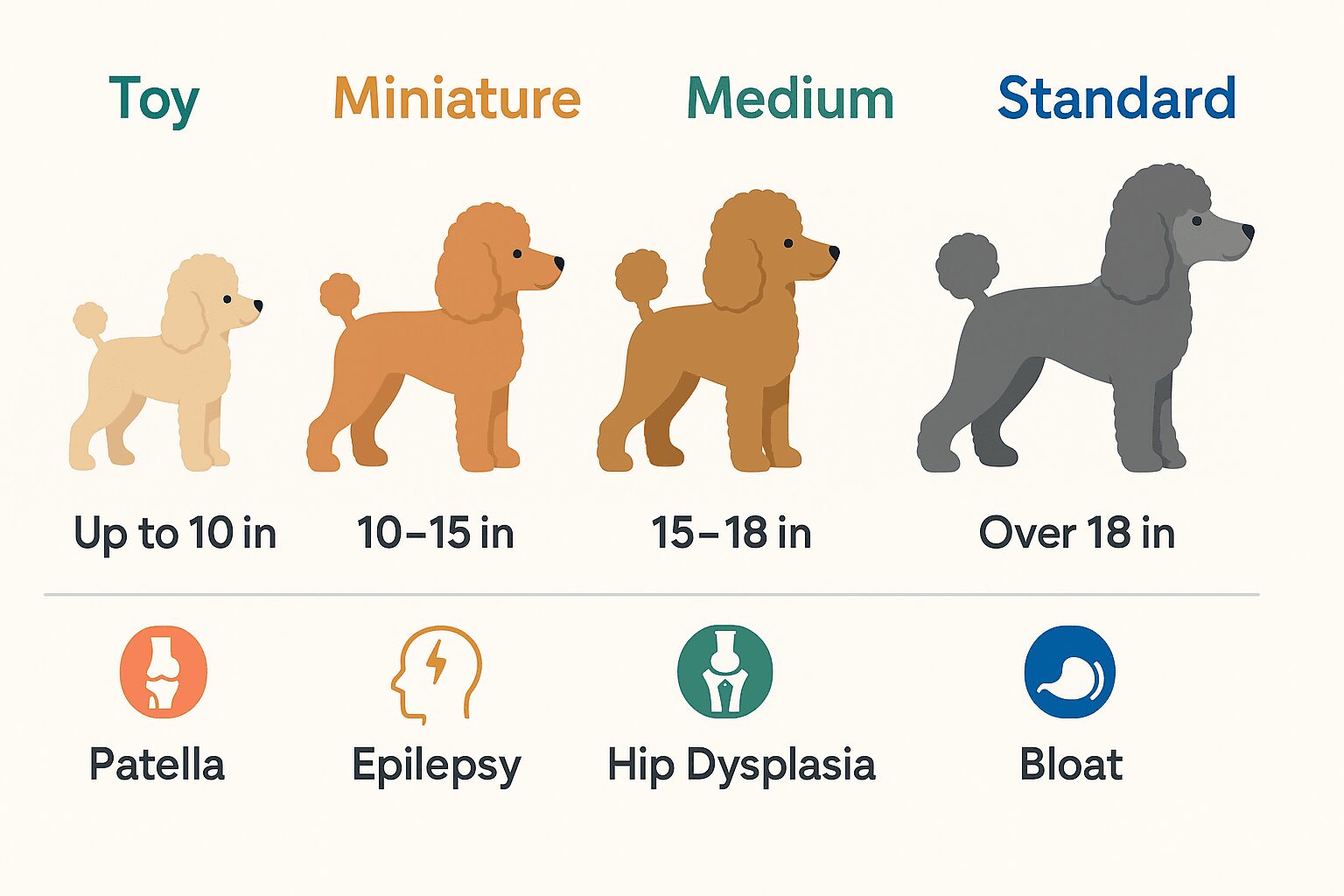 푸들 털 관리를 위한 토이, 미니어처, 스탠다드 푸들의 크기 비교 인포그래픽