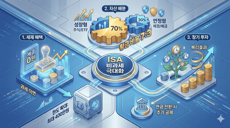 ISA 비과세 혜택을 극대화하는 투자 조합 및 자산 배분 인포그래픽