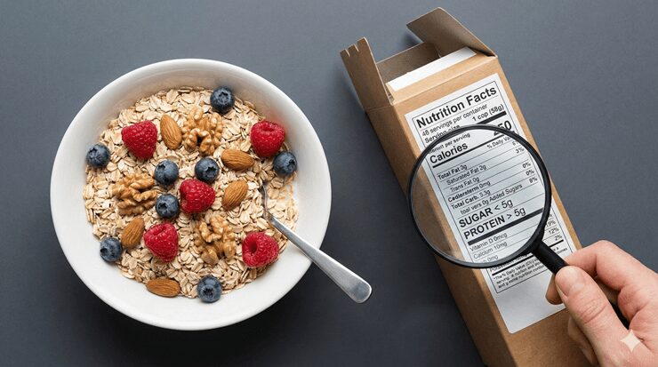다이어트 시리얼 완벽 가이드에 필요한 영양 성분표를 강조하는 이미지