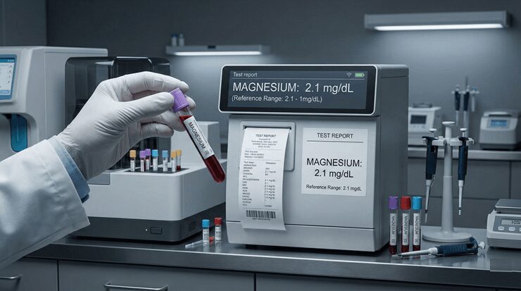 정확한 마그네슘 혈중 농도 검사를 위해 채혈하는 모습과 결과 리포트