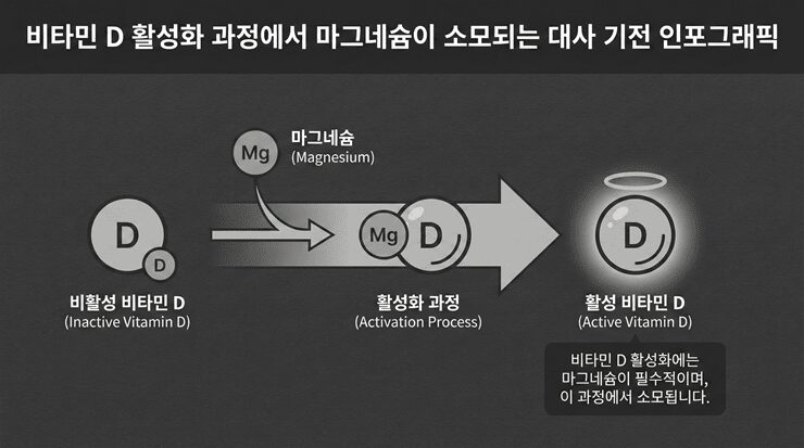 스트레스로 인해 마그네슘이 체외로 배출되는 과정을 보여주는 인포그래픽