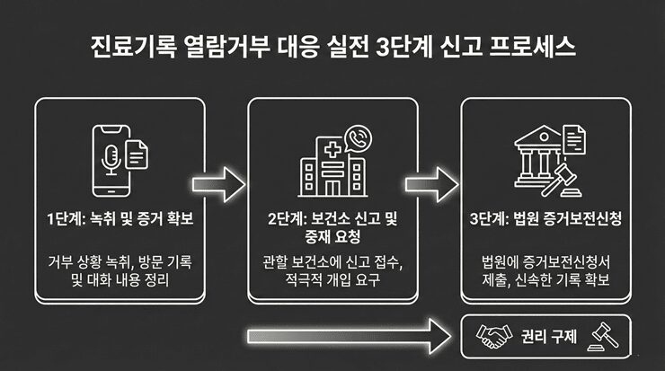 진료기록 열람거부 시 활용할 수 있는 의료법 제21조 조항 설명 인포그래픽