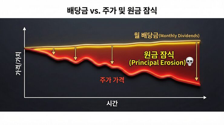 2026 월배당 ETF 위험요인 중 원금 잠식 리스크를 경고하는 시각화 이미지