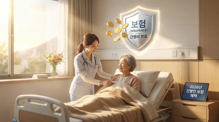 간병비 보험 비교를 위해 부모님의 간병 지원금 혜택을 상담 중인 보호자의 모습