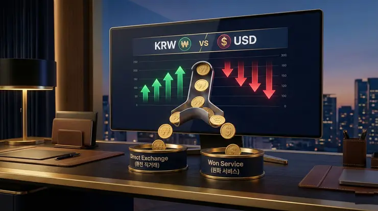 미국 주식 환전 비용과 원화주문 수수료를 계산기로 비교하는 투자자의 모습
