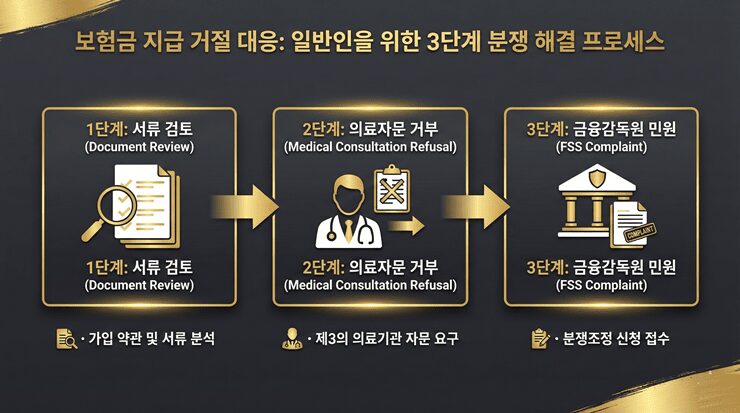 보험금 지급 기준과 관련된 대법원 판례와 금융감독원 분쟁 조정 사례를 분석하는 이미지