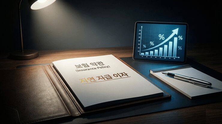 보험금 지급 지연에 대한 이자를 계산하기 위해 시계와 약관을 대조 분석하는 법률 전문가