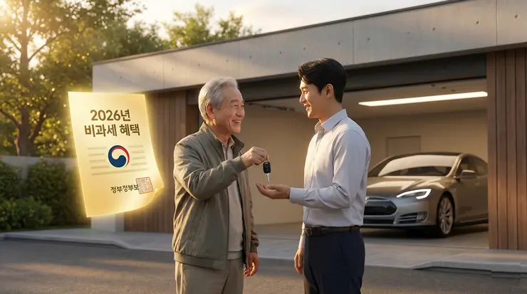 부모님 차 물려받을 때 취득세 절감을 위해 가족 명의 이전을 준비하는 전문적인 모습