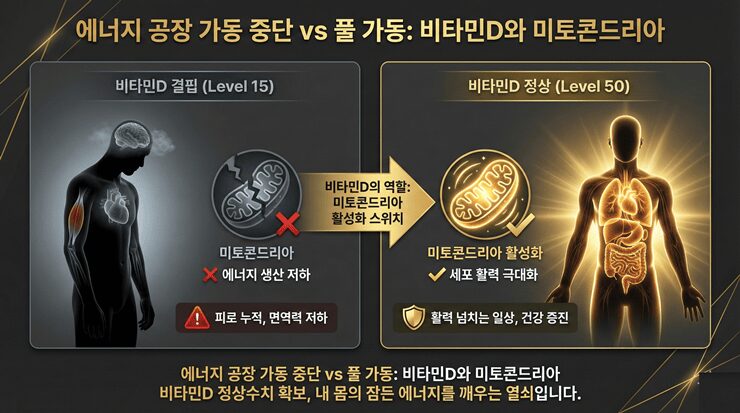 비타민D 정상수치 미달 시 신체 장기별로 나타나는 이상 신호와 피로감의 원리 인포그래픽