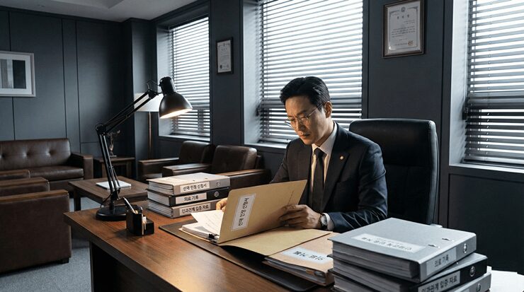 산재 인정 기준을 충족하기 위해 관련 법규와 현장 증거를 대조 분석하는 법률 전문가