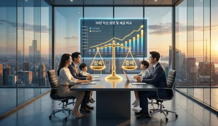 상속 증여 비교 데이터를 바탕으로 부동산 상속 세금을 정밀하게 계산하는 모습