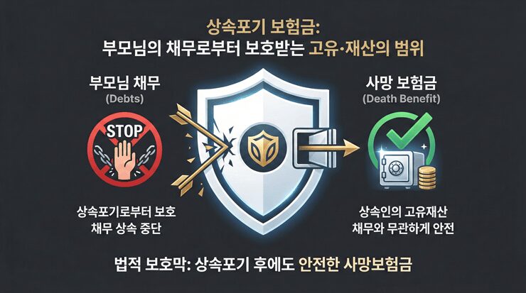 상속포기 보험금과 일반 상속재산의 분리 수령 원칙을 설명하는 법률 인포그래픽