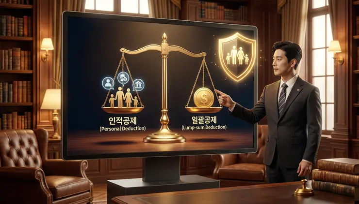 상속세 인적공제 vs 일괄공제 혜택을 비교하며 상속세 면제 한도를 계산하는 모습