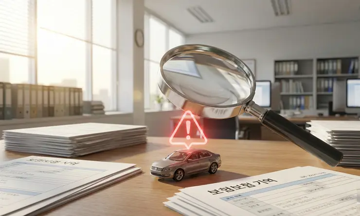 기초생활수급자 재산 기준 확인을 위해 금융 및 자동차 관련 서류를 꼼꼼히 검토하는 모습