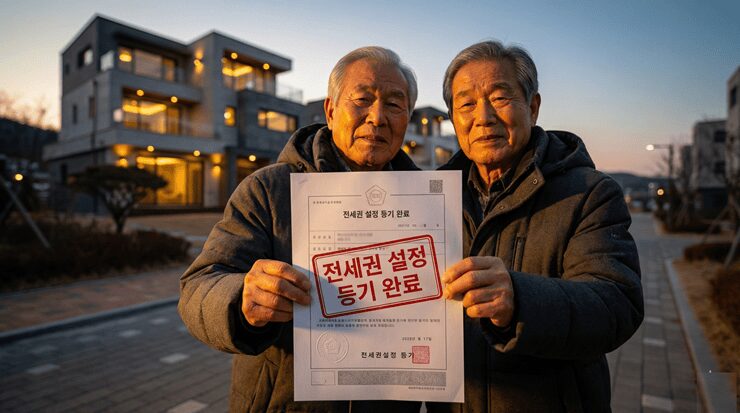 실버타운 보증금 보호를 위해 입주 계약서와 등기부등본의 근저당 설정을 정밀 분석하는 모습