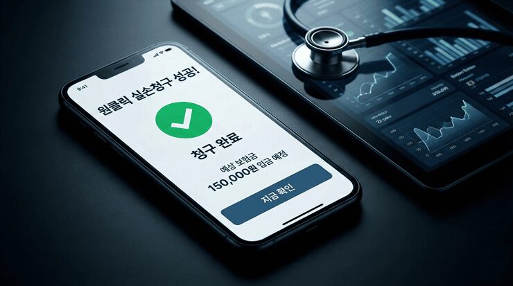 실손보험 청구 간소화 서비스를 통해 스마트폰으로 간편하게 병원비를 청구하고 환급금을 확인하는 모습