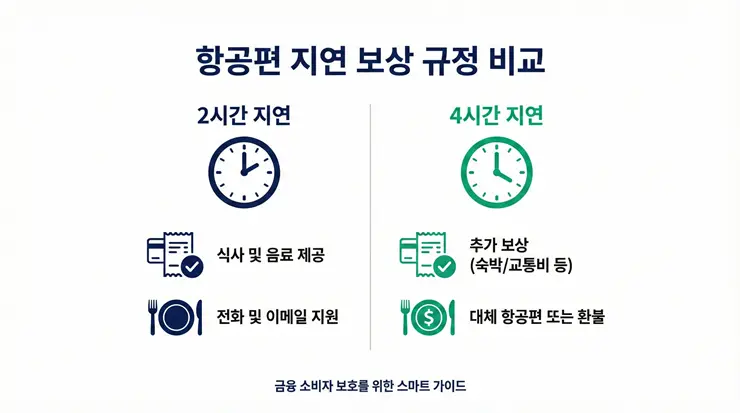 2026년 항공 지연 보험 보상 시간별 기준 및 영수증 증빙 항목 비교 인포그래픽