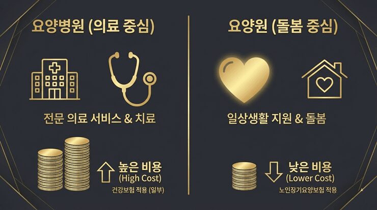 요양병원 요양원 차이: "이름 같다고 보장 같지 않습니다" 월 200만 원 아끼는 시설 선택 기준 요양병원 요양원 차이 분석을 통한 월 평균 본인 부담금 및 간병비 구성 그래프