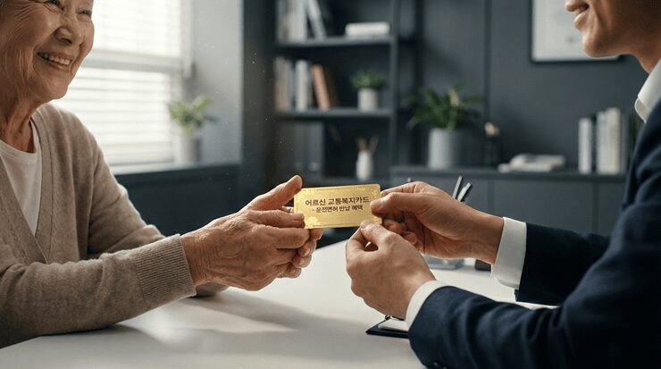 운전면허 반납 혜택 조회를 위해 지자체 복지 가이드라인과 선불 교통카드를 대조 분석하는 모습